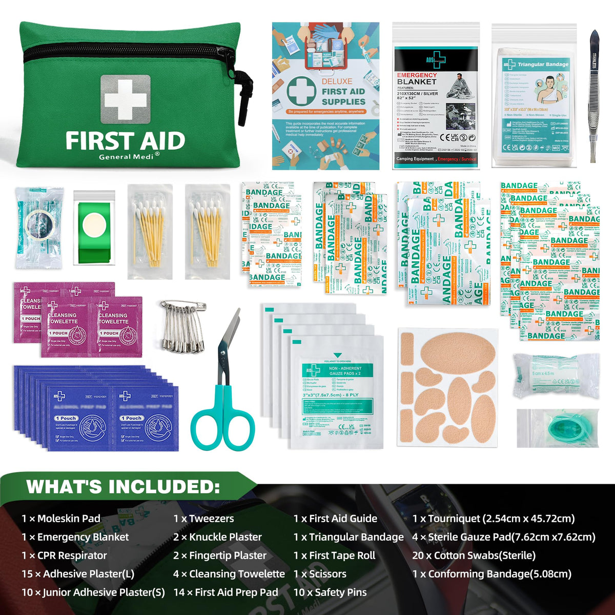 General Medi Mini First Aid Kit, 92 Pieces Small First Aid Kit - Includes Emergency Foil Blanket, Scissors for Travel, Home, Office, Vehicle, Camping, Workplace & Outdoor (Red)