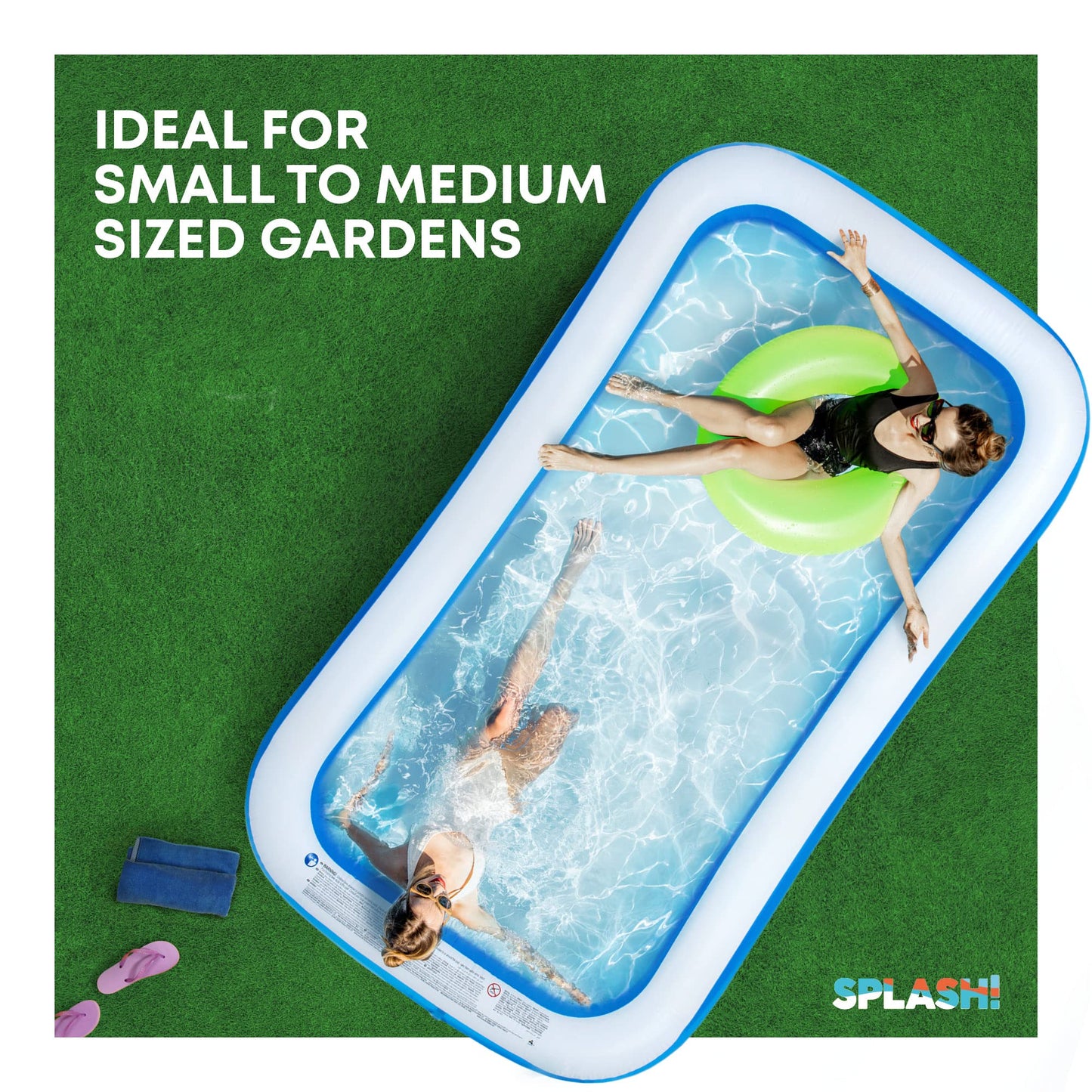 SPLASH! 8.5ft Rectangular Inflatable Swimming Pool — 780 Litre Capacity