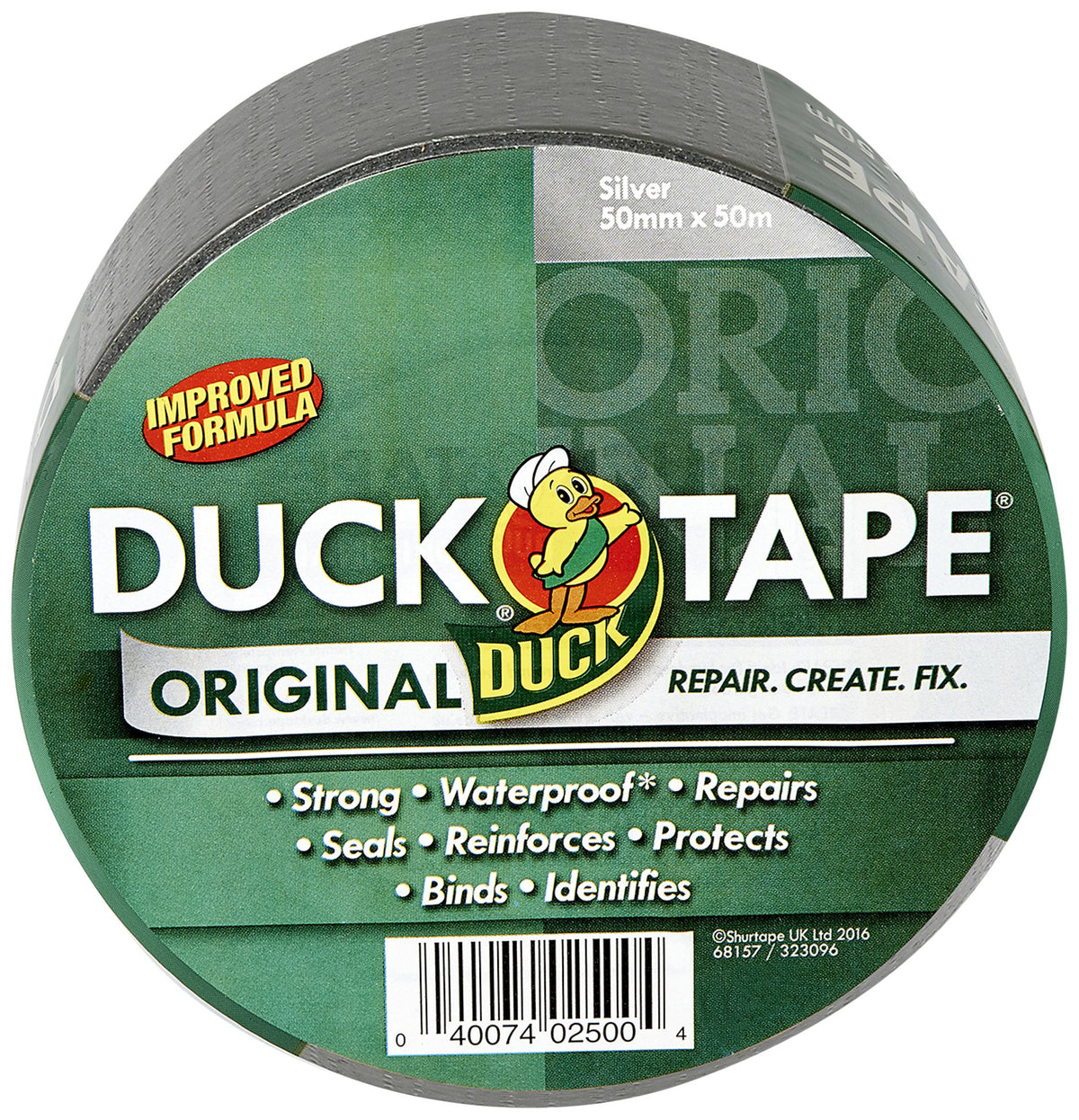 Duck Tape Original White Duct Tape, 50mm x 25m Heavy Duty, Waterproof Gaffer, Gaffa Sticky Tape, Strong Adhesive Cloth Repair Tape, Suitable for Packing boxes, Moving House, Parcels or Packaging