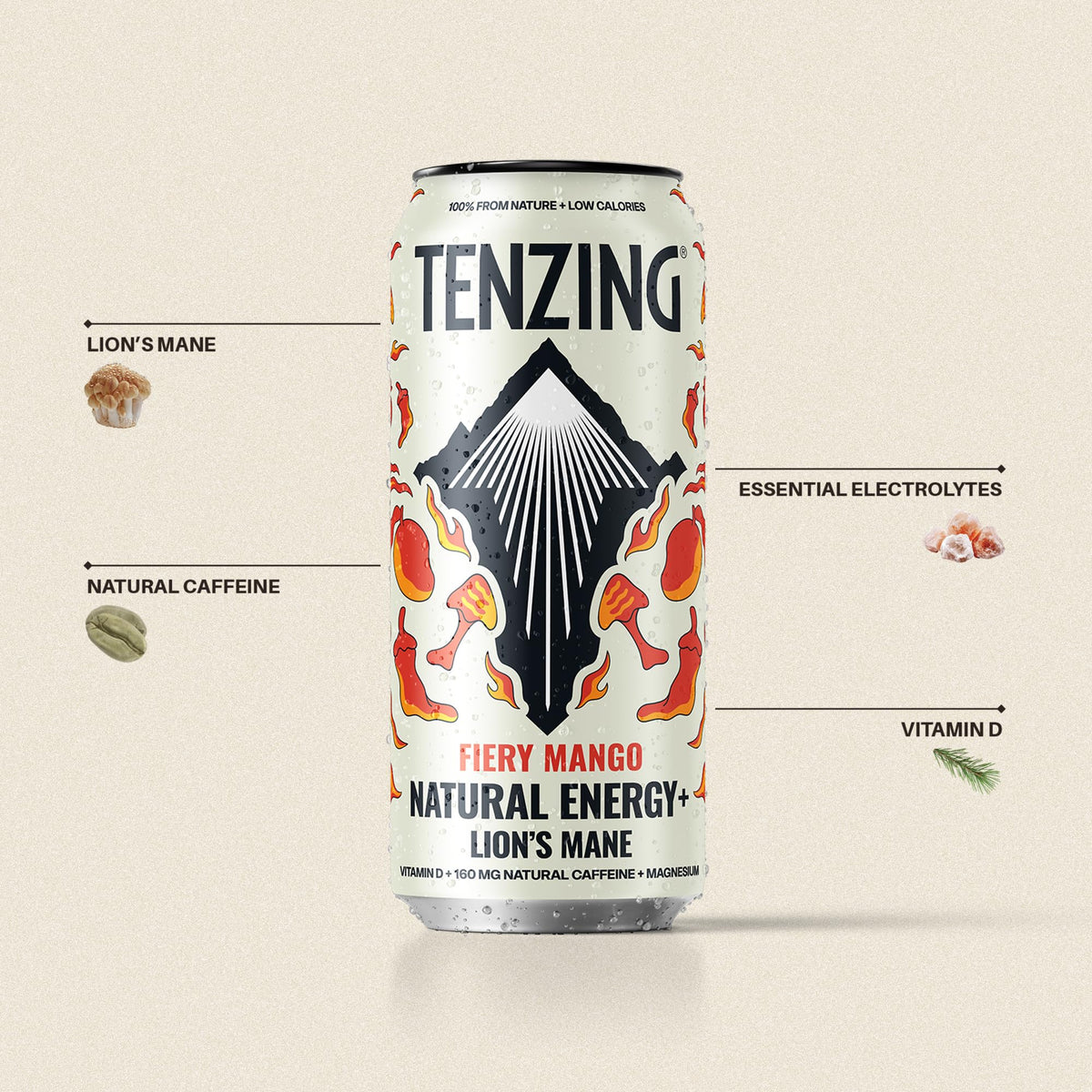 TENZING Natural Energy Drink, Plant Based, Vegan, & Gluten Free, +BCAA, Apple & Seaberry, 330ml (Pack of 12) - Packaging may vary