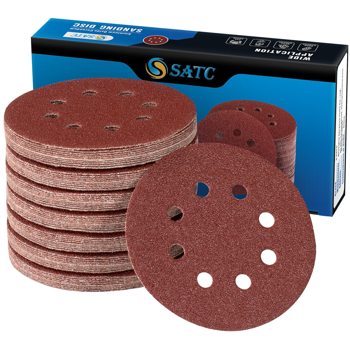 SATC Sanding Discs 150 Grit 110PCS Orbital Sander Discs 125mm Hook and Loop Round Orbital Sander Pads for Sanding