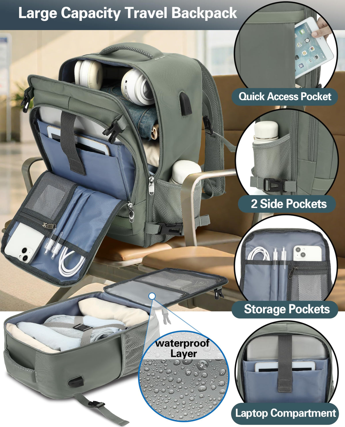 KLOSTAIN Cabin Bags 40x20x25 for Ryanair Underseat Travel Backpack Hand Luggage Carry-ons Bag Cabin Size 20L for Airplanes Flight Ruscksack Black