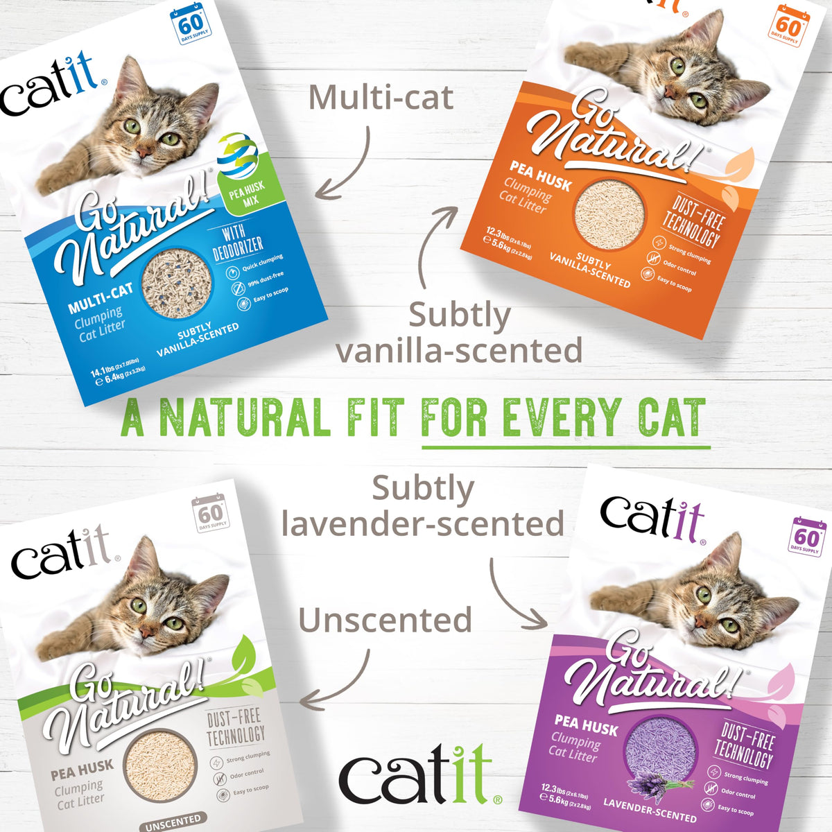 Catit Go Natural Vanilla Scented Pea Husk Clumping Cat Litter, Deodorising, 99.9% Dust-Free, Fast Clumping Cat Litter, Plant-Based Litter for Cats & Kittens, 5.6kg (2 x 2.8kg)