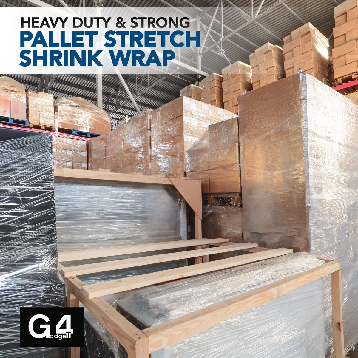 G4GADGET Heavy Duty Pallet Wrap 400mm x 200m Elongation | Strong Cling Film for Packaging, Moving & Storage | Tear Resistant, Waterproof & Moisture Proof Shrink Wrap Rolls