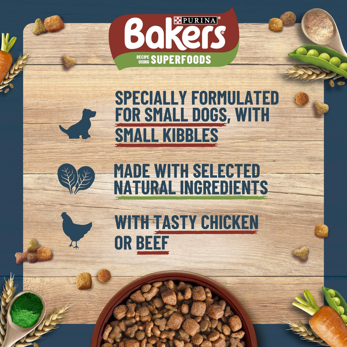 BAKERS Superfoods Small Dog Adult Dry Dog Food Chicken 1.1kg (Pack of 5)