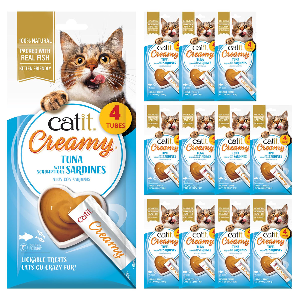 Catit Creamy Salmon & Prawn Lickable Cat Treats for Cats & Kittens 15x10g
