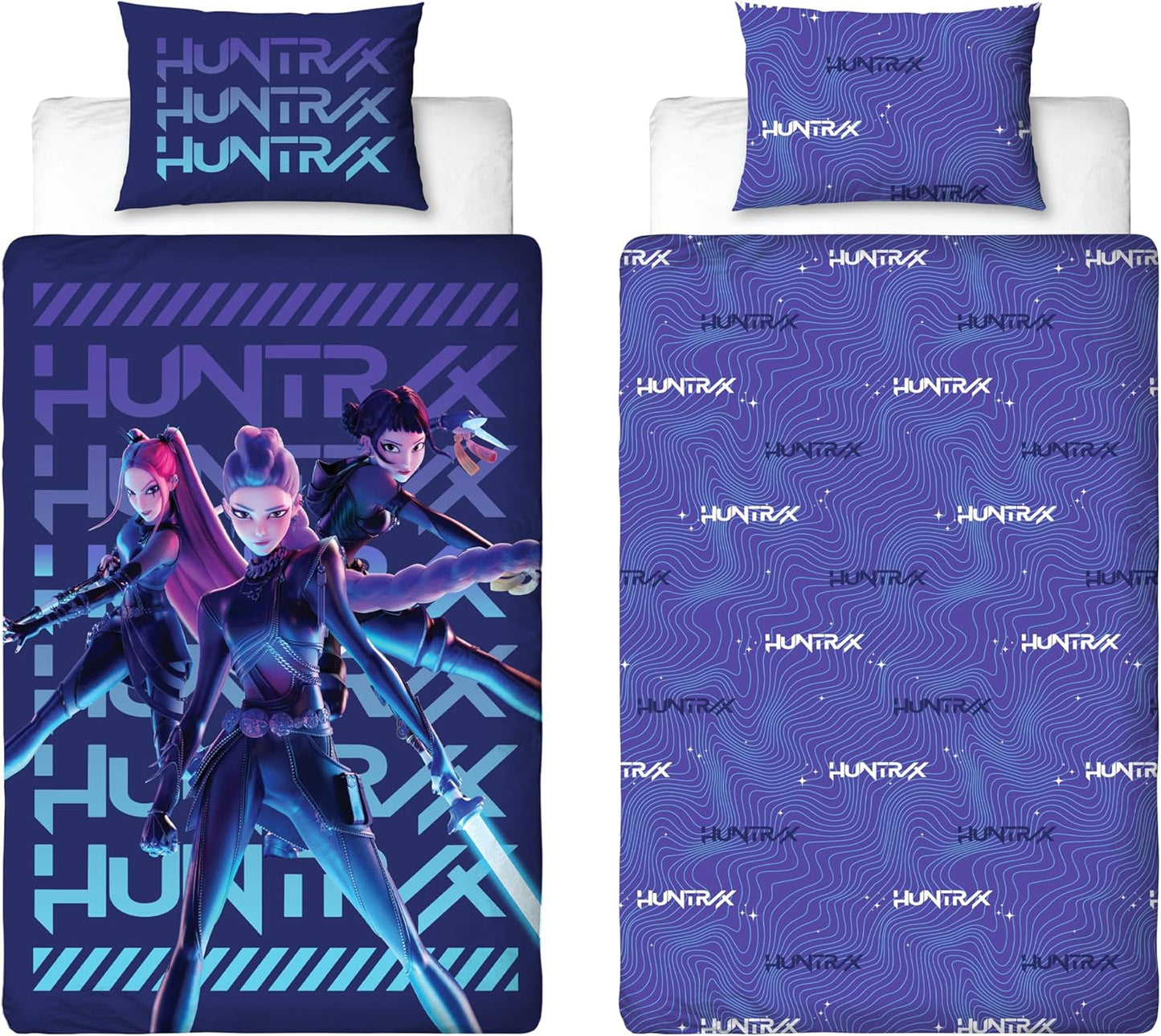 K Pop Demon Hunters Officially Licenced Single Duvet Cover Set | Huntrix Power Design | Reversible 2 Sided Bedding Including Matching Pillow Case | Perfect For Kids Bedroom | Polycotton