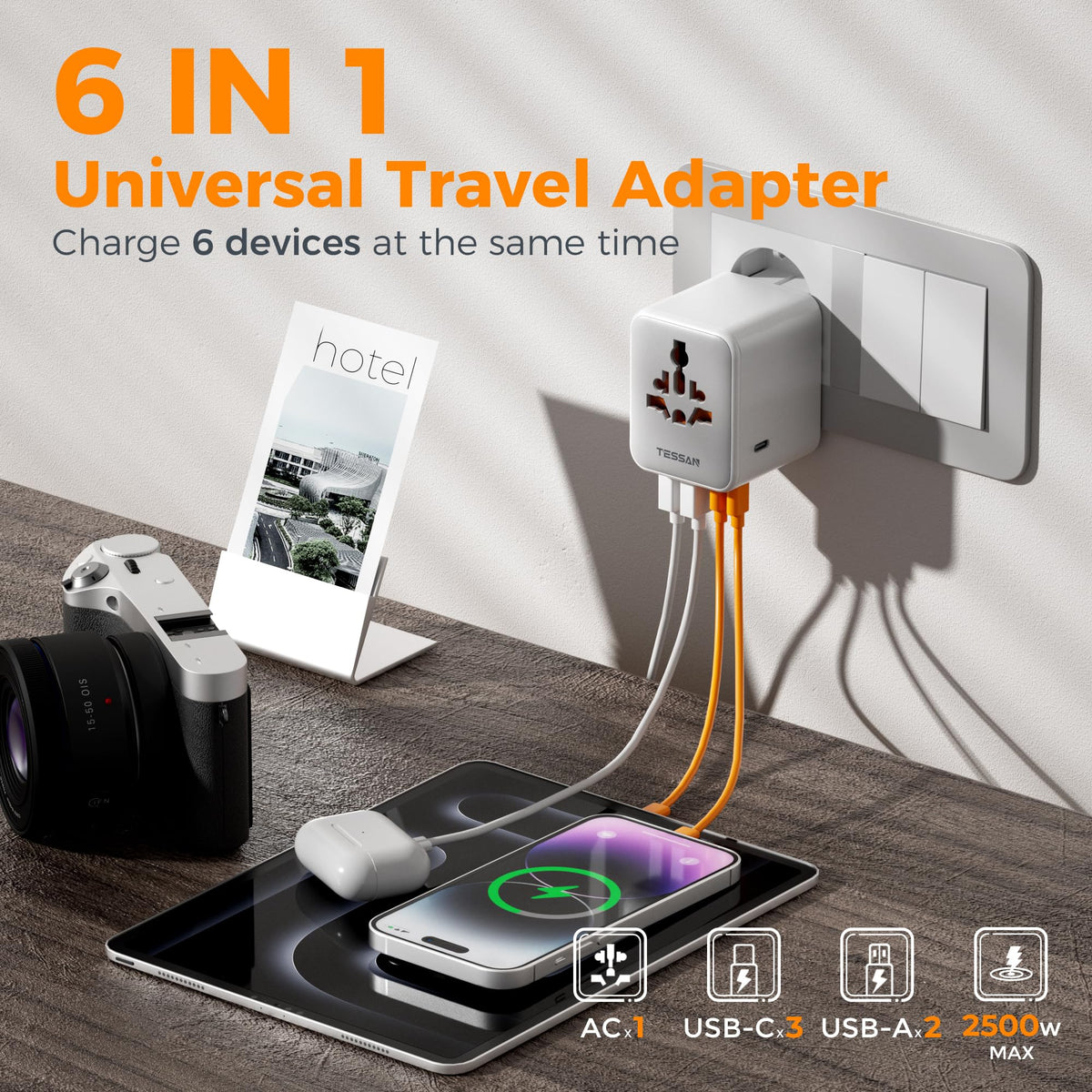 TESSAN Universal Travel Adapter Worldwide with 2 USB C and 2 USB A Ports