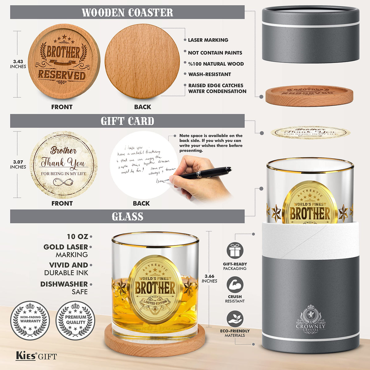 CROWNLY CRYSTAL® Personalised Whiskey Glass for Dad – Gold Birthday Gift from Daughter or Son – Best Dad Ever