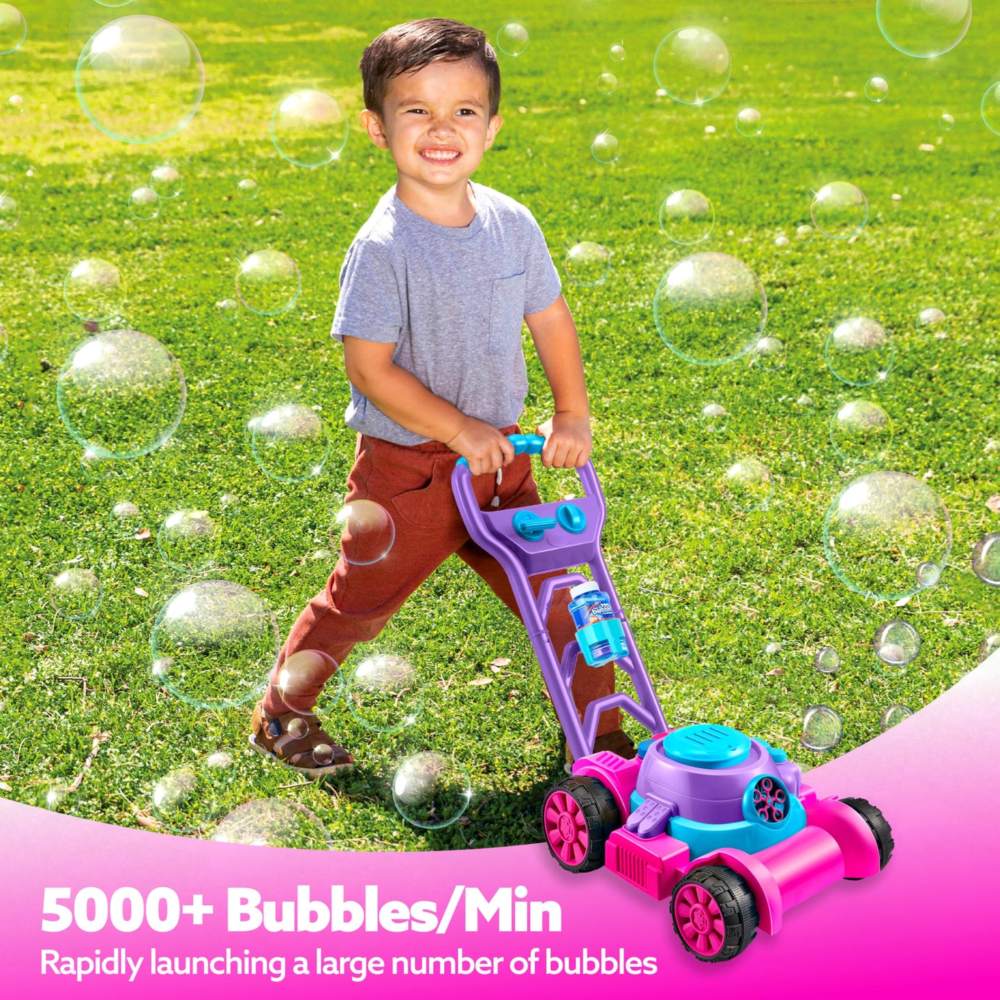 SLOOSH Bubble Lawn Mower Toddler Toys for Kids Bubble Machine Summer Outdoor Push Toy Games, Backyard Garden Outside Play Toddlers Preschool Boys Girls Birthday Gifts (Blue)