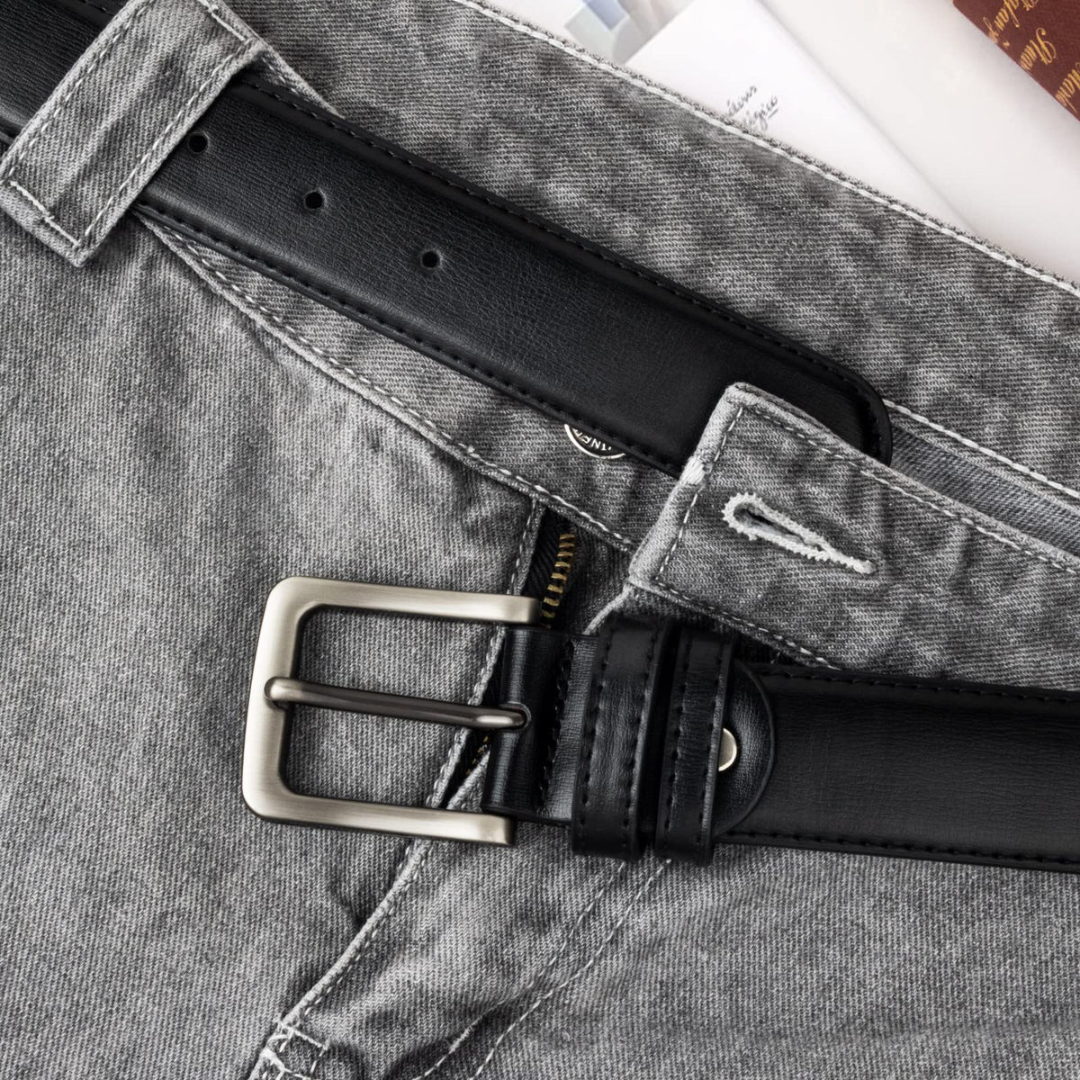 maikun Black Leather Belts for Men,Mens Belts Leather Black