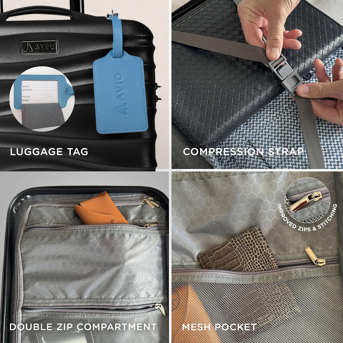 Avio Carry-On Cabin Luggage 55x40x20cm | Hard Shell Suitcase 4 Wheels