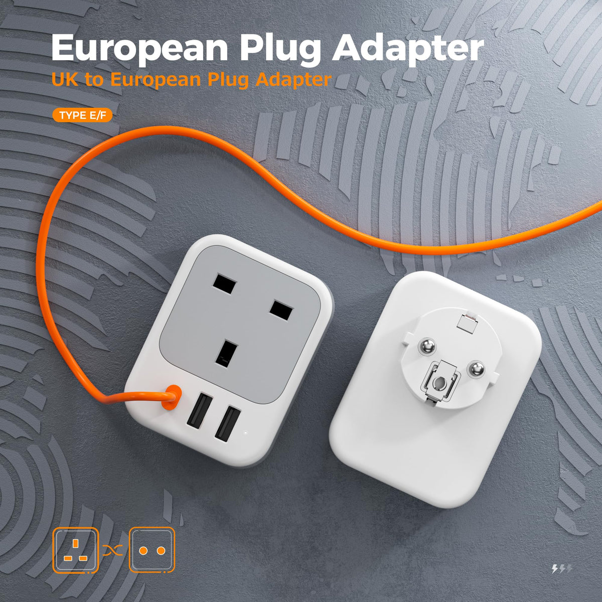 TESSAN UK to Italy Plug Adapter, Grounded Type L Travel Adaptor with USB C