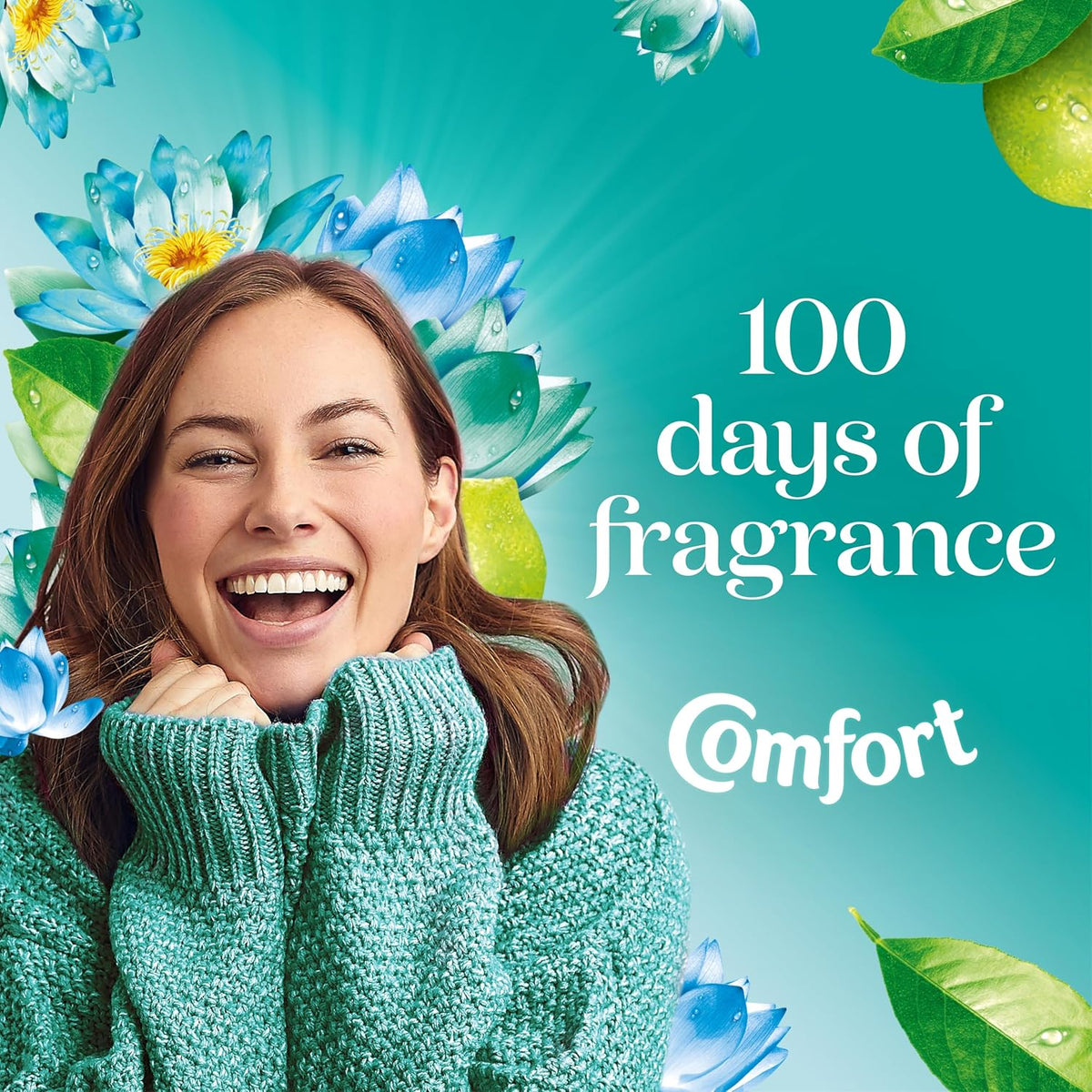 Comfort Waterlily & Lime Fabric Conditioner with Stay Fresh technology for 100 days of freshness + fragrance* 8x 900 ml (240 washes)