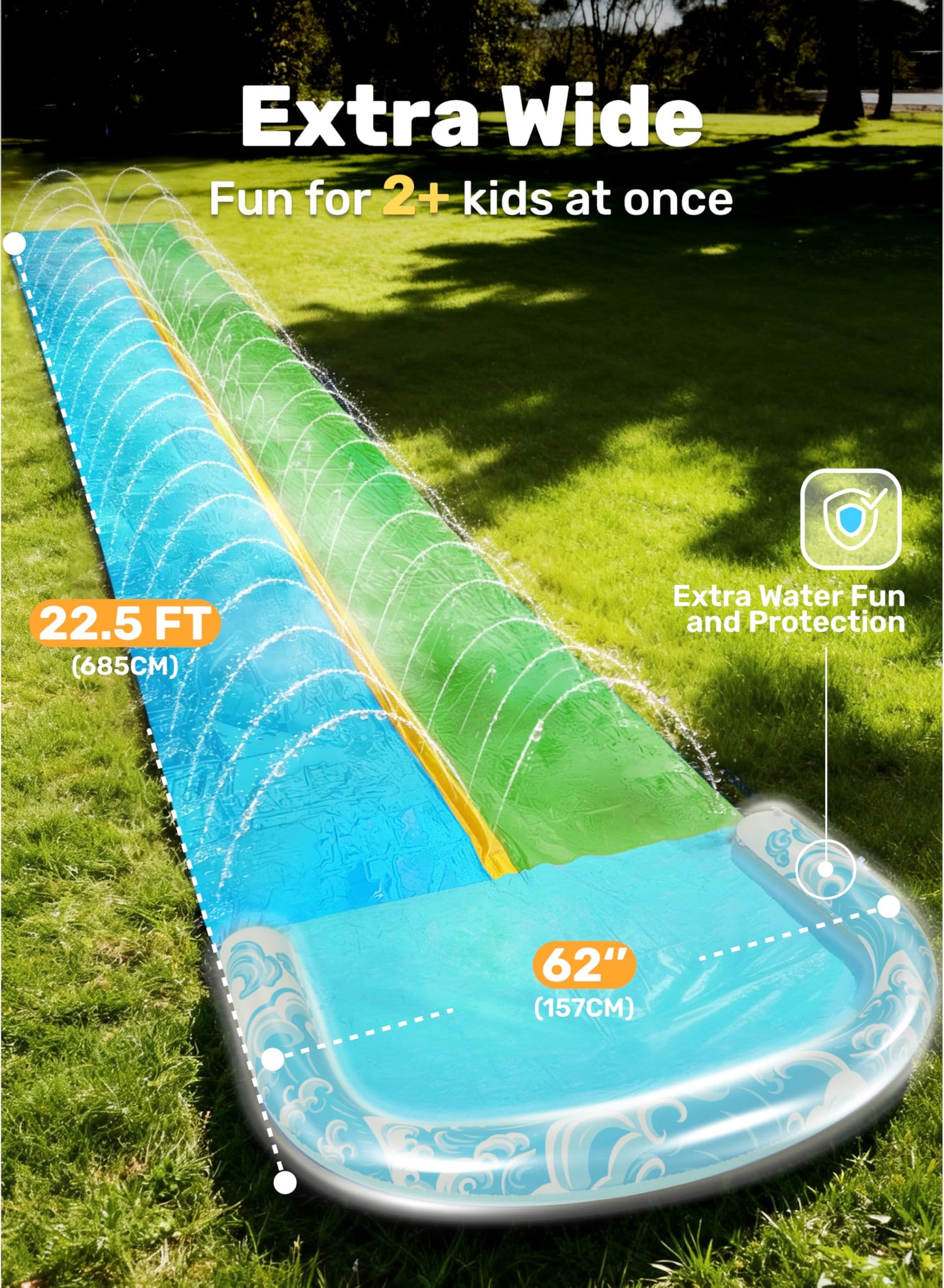 JOYIN 685cm Water Slides and 2 Bodyboards, Lawn Waterslides Summer Water Toy with Build in Sprinkler for Backyard Outdoor Water Fun for Kids Adults