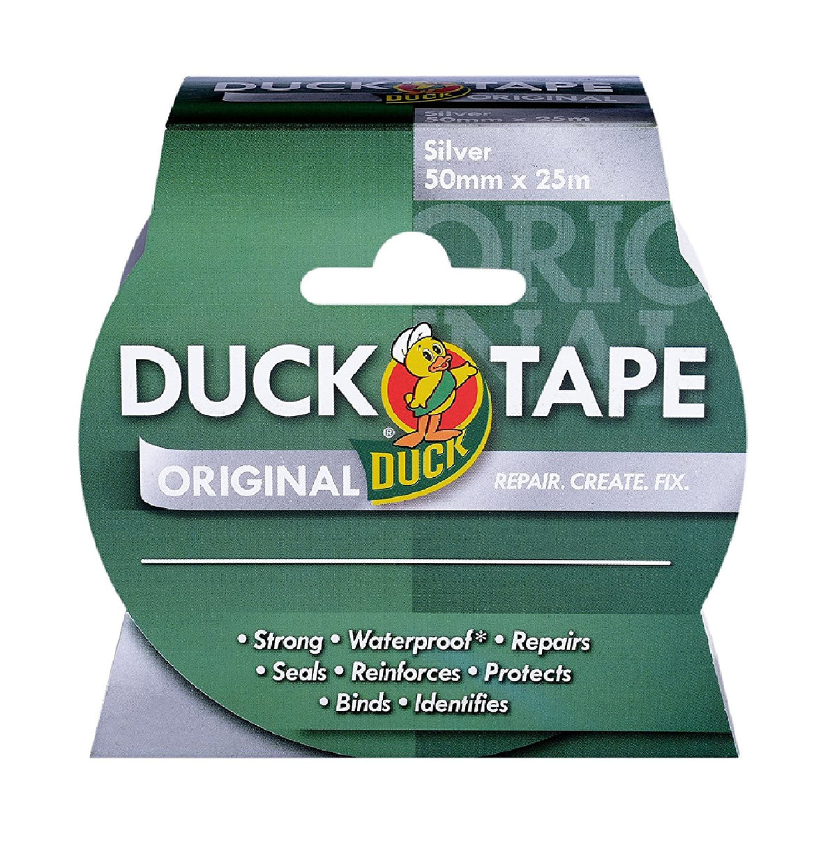 Duck Tape Original Black, 50mm x 25m. The original high strength waterproof gaffer and duct adhesive cloth repair tape
