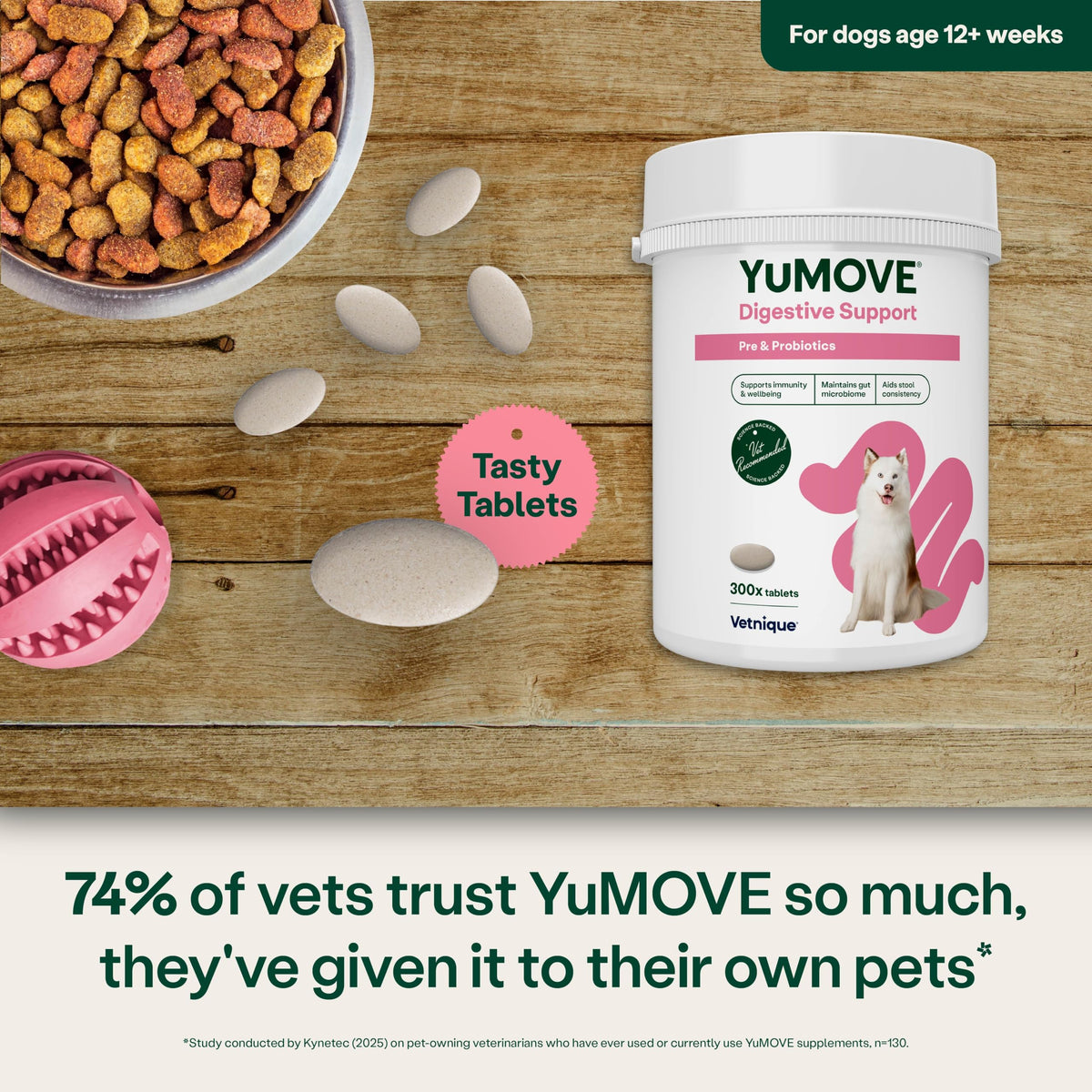YuMOVE Digestive Care, Dog Pre and Probiotics Supplement for Gut Health, Digestive Support for All Ages and Breeds, 120 Tablets - Eco Friendly and Letter Box Ready Packaging