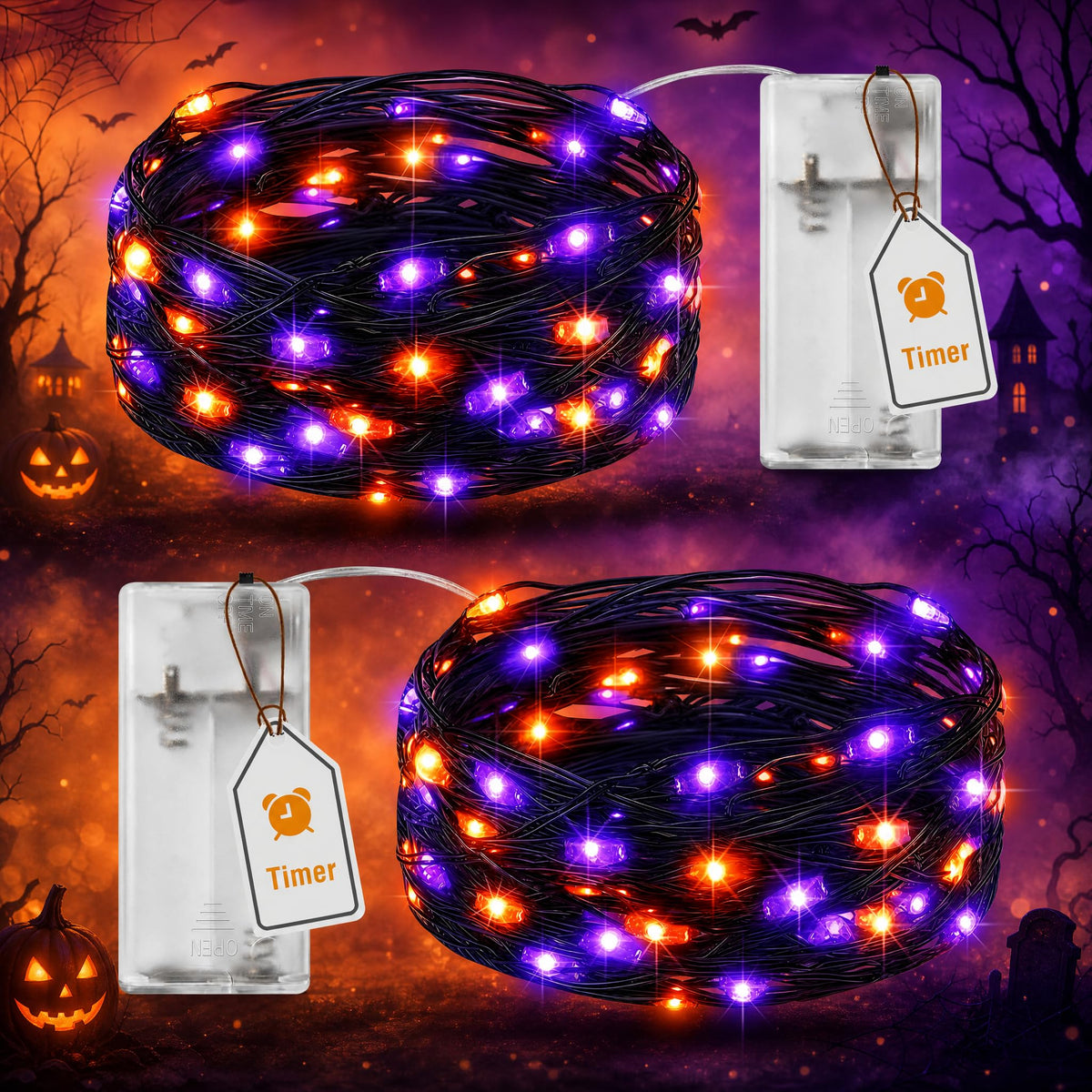 btfarm 2 Pack Halloween Orange Fairy Lights Battery Operated with Timer