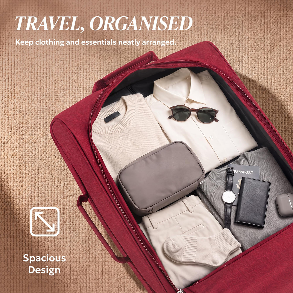 LUGG Lightweight Cabin Luggage, 600D Polyester, Solid Wheels, 45x36x20cm