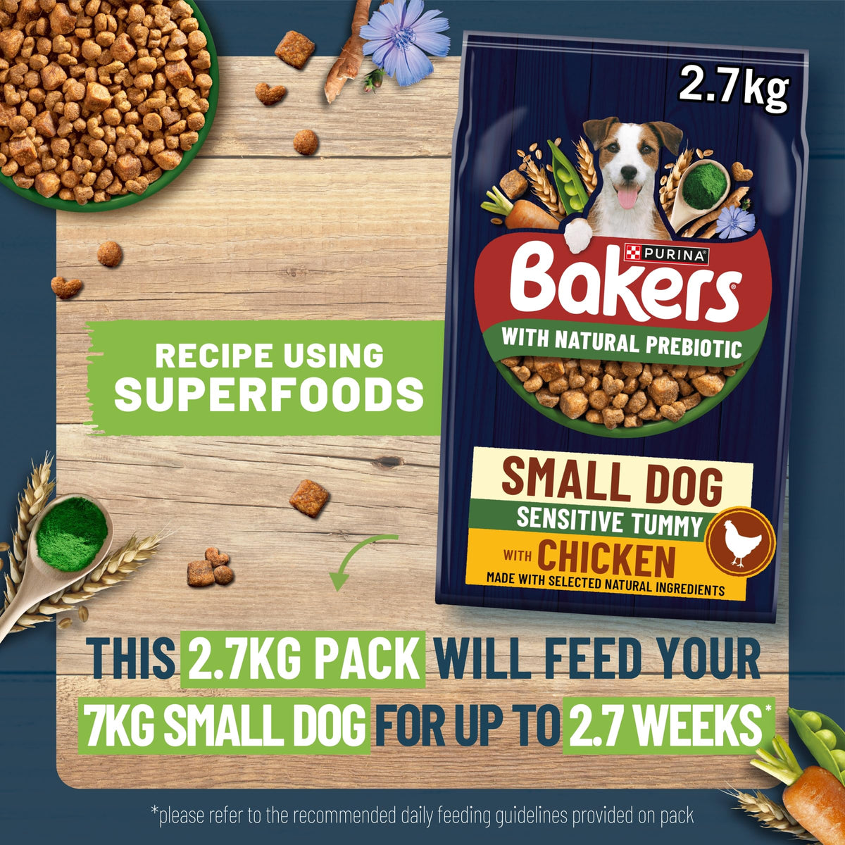 BAKERS Superfoods Small Dog Adult Dry Dog Food Chicken 1.1kg (Pack of 5)