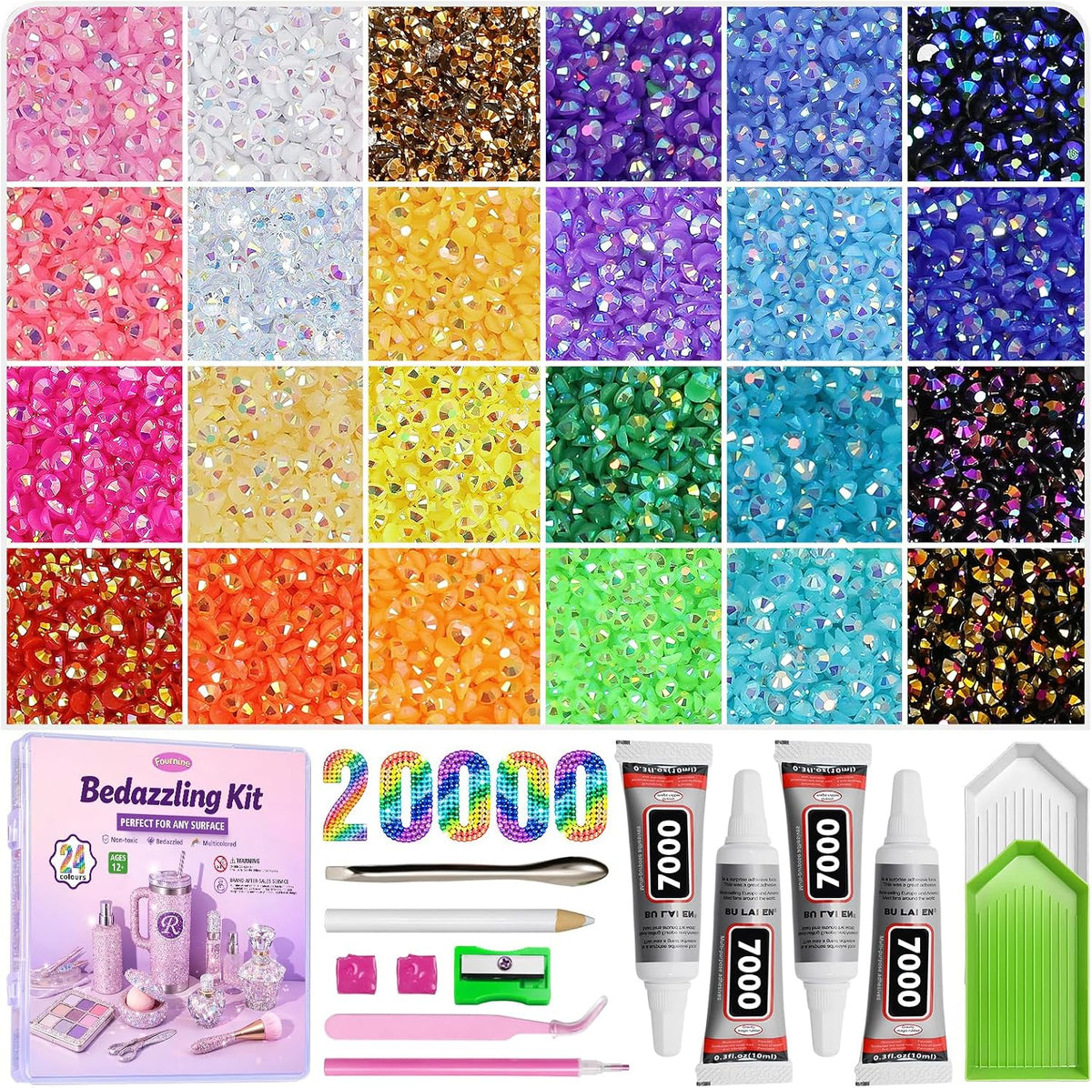 Fournine 4mm 20000Pcs Bedazzling Kit with Rhinestones
