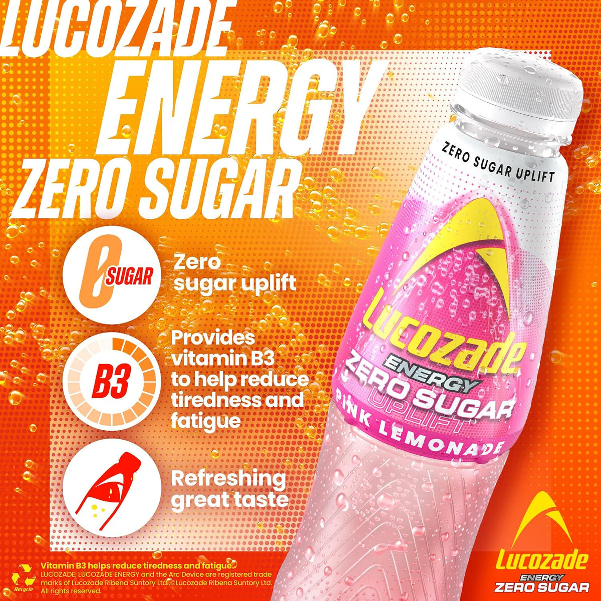 Lucozade Energy Zero Pink Lemonade 380ml (Pack of 4)