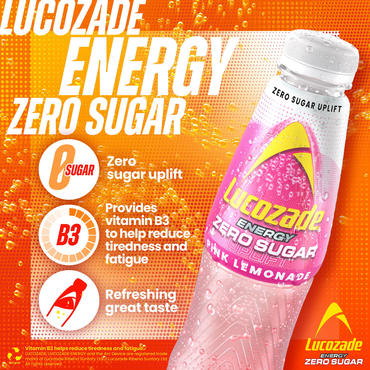 Lucozade Energy Zero Pink Lemonade 380ml (Pack of 4)
