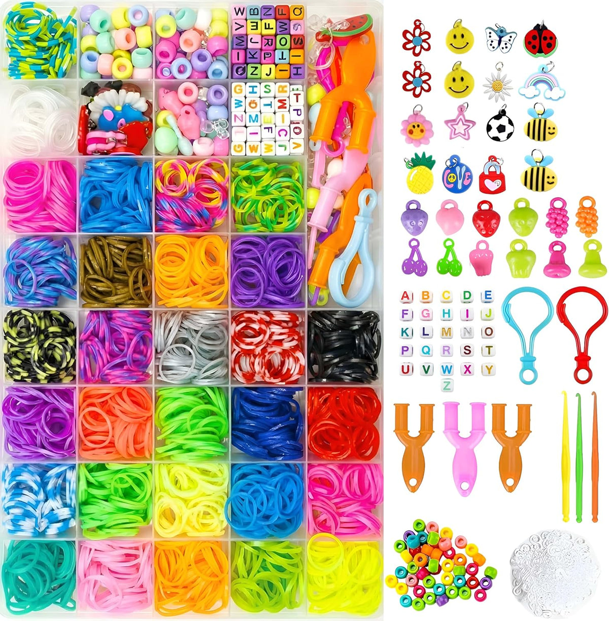 BIZEE 2700+ Loom Bands, Loom Band Kit for Boys and Girls with 32 Dazzling Colours, Baby Hair Bands for Ponytails, Loom Rubber Bands for DIY Bracelet Making with Accessories and Storage Box