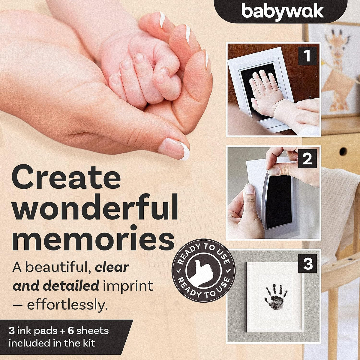 Baby Hand and Footprint Kit – Inkless Ink Pad for Newborn, Baby Shower Gift
