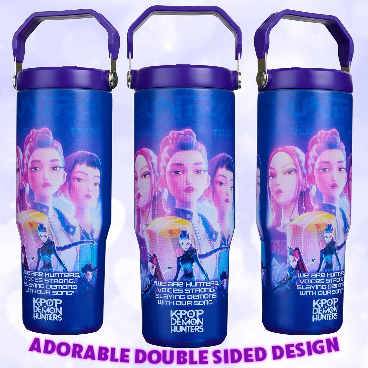 KPop Demon Hunters Official Tumbler 30oz/850ml, Insulated Water Bottle with Straw & Handle, Leakproof Stainless Steel Metal Flask for Hot Cold Drinks