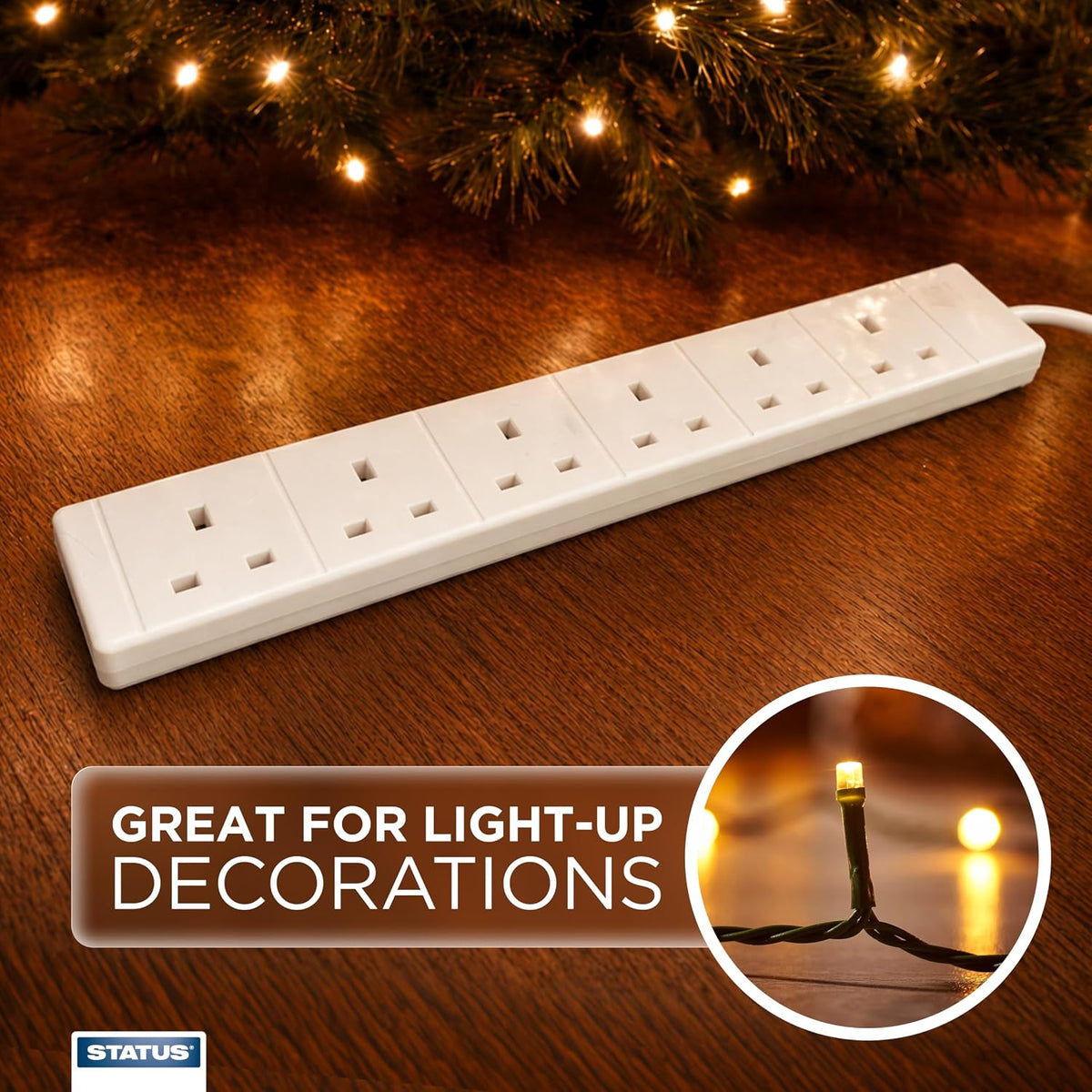 STATUS 6 Socket Extension Lead, 2m Multi-Plug Power Strip for Home, Office or Gaming Set-ups, White (S6W2MS12)