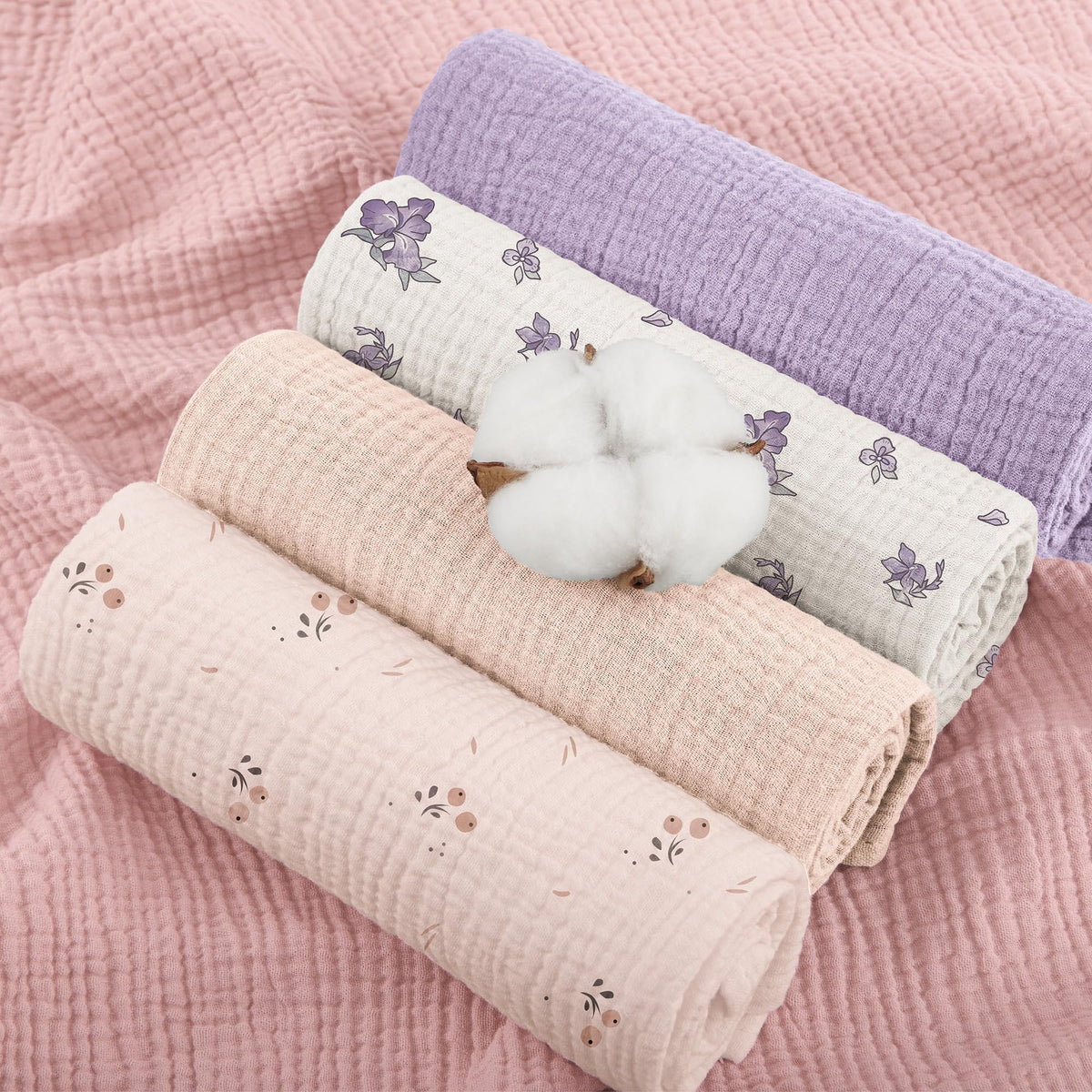 Susurration Muslin Cloths for Baby, 100% Cotton Baby Muslin Squares Cloths for Newborn Boy and Girl, Soft, Breathable and Extremely Absorbent Baby Muslin Burp Cloths, 60 x 60 cm, 5 Pack