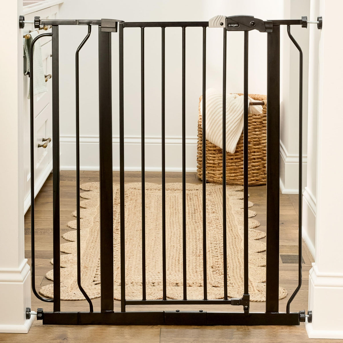 Regalo Safety 91.4cm Extra Tall Baby Gate for Doorways & Bottom of Stairs, Fits Openings 73.6-90cm (Extension Included), Pressure Mounted for Babies, Toddlers & Pets