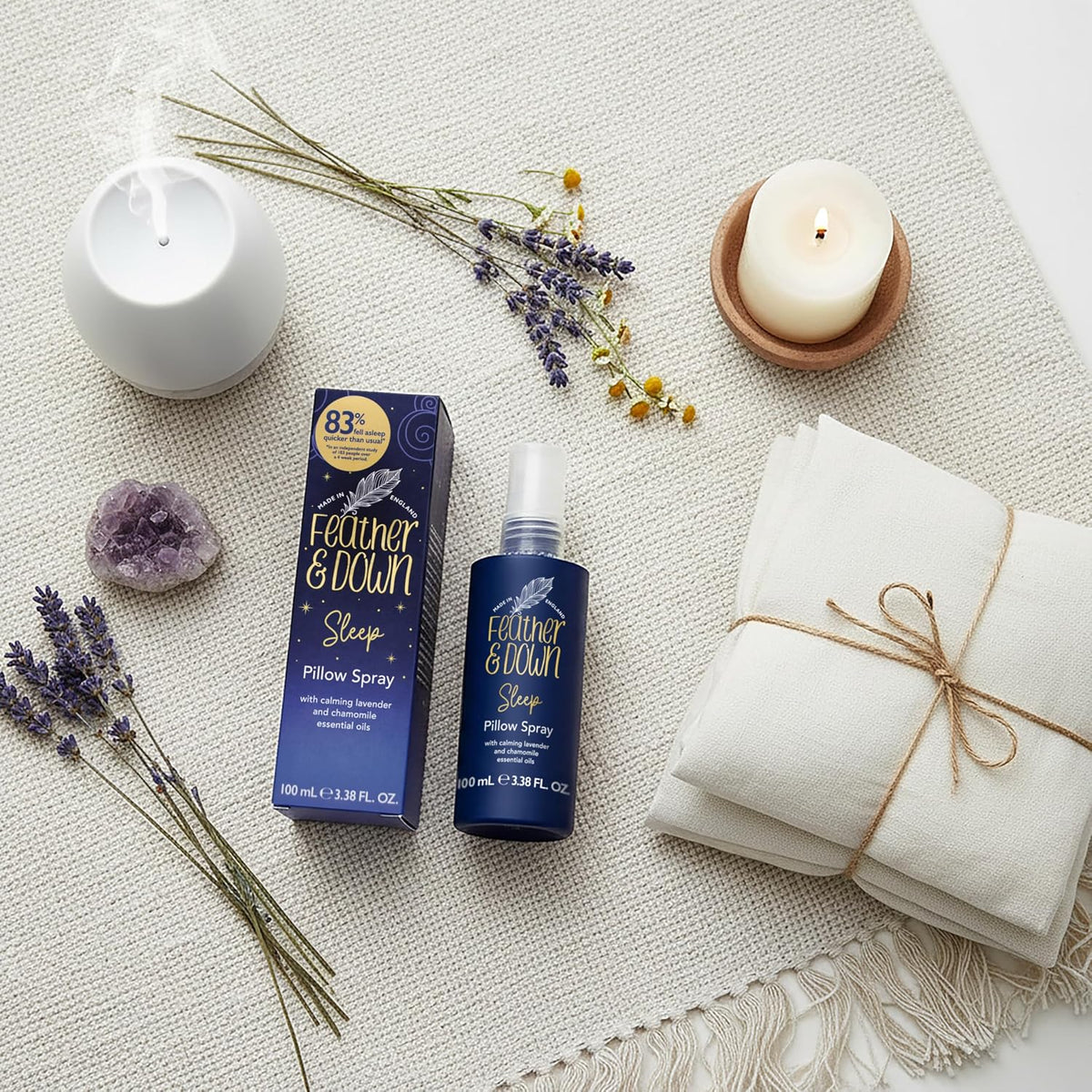 Feather & Down Lavender Pillow Spray 100 ml – Sleep Spray with Calming Chamomile Essential Oils for Relaxation