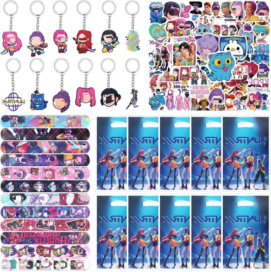 103PCS Kpop Party Bag Fillers, Demon Party Bags Favours Set with Keychains Slap Band Stickers Gift Bags, Birthday Party Supplies Decorations for Boys Girls Fans