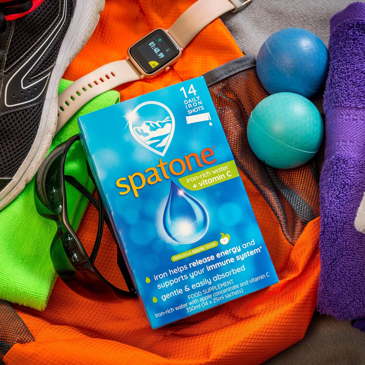 Spatone Natural Iron Supplement + Vitamin C (28 Sachets), Daily Convenient Liquid Iron Sachets, Nothing Artificial, Better Absorption than Tablets, Less Side Effects, Apple Flavour