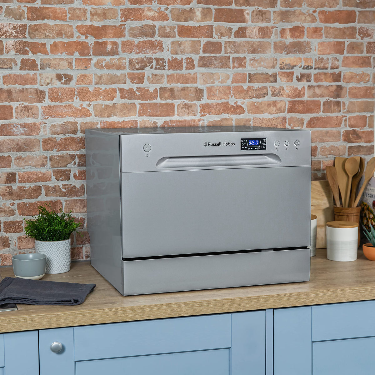 Russell Hobbs Table Top Dishwasher Compact Mini with 6 Place Settings, LED Display, Button Control, 6 Programmes, Portable & Efficient, 24hr Timer, Rinse & Eco Mode in White, RH6TTDW0D1W