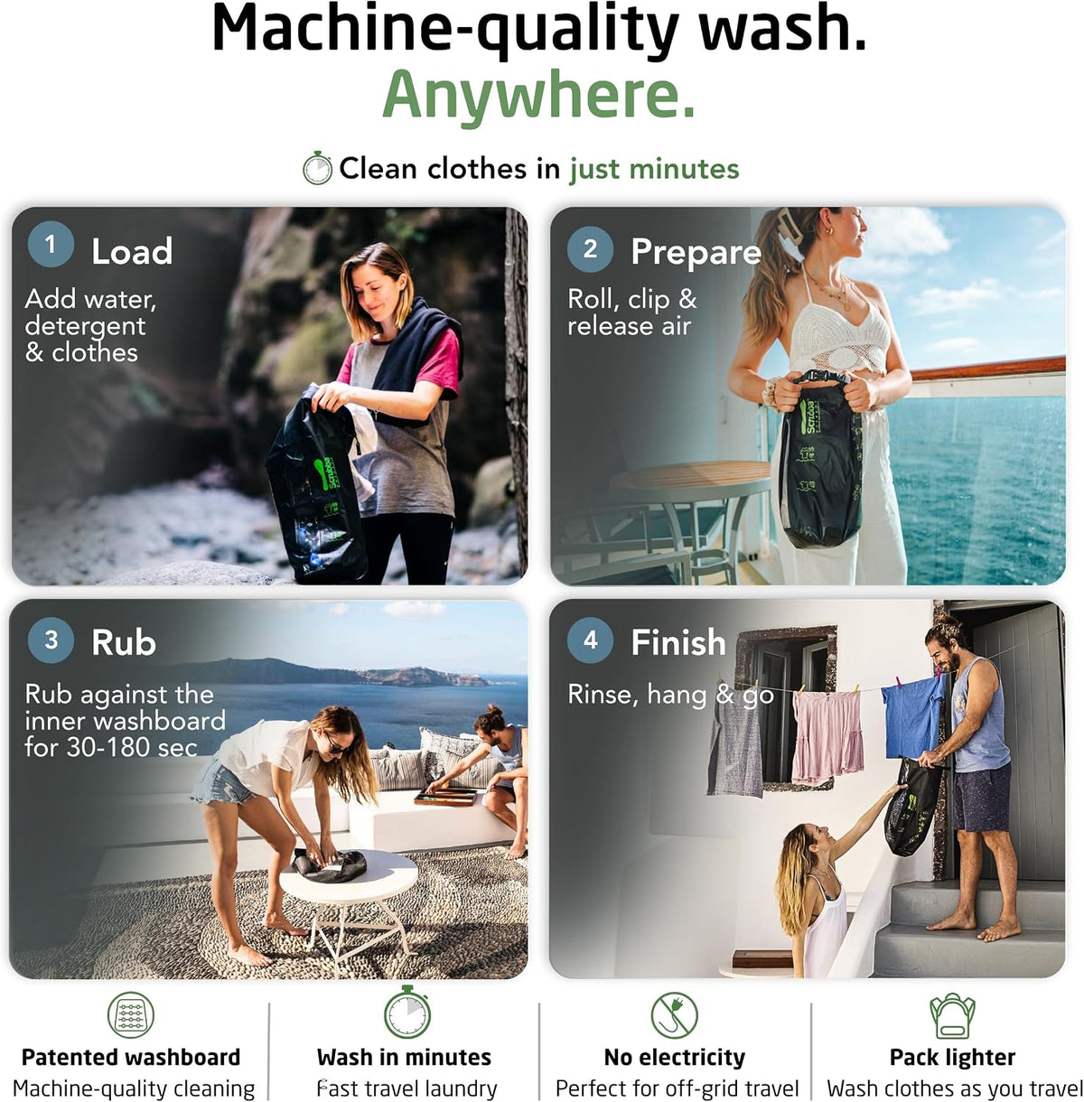Scrubba Wash Bag - Patented Washboard-in-a-Bag™ Portable Travel Washing Machine for Camping, Backpacking, Cruises & Hotels - Pack Light, Wash Clothes Anywhere in Minutes (~140g)