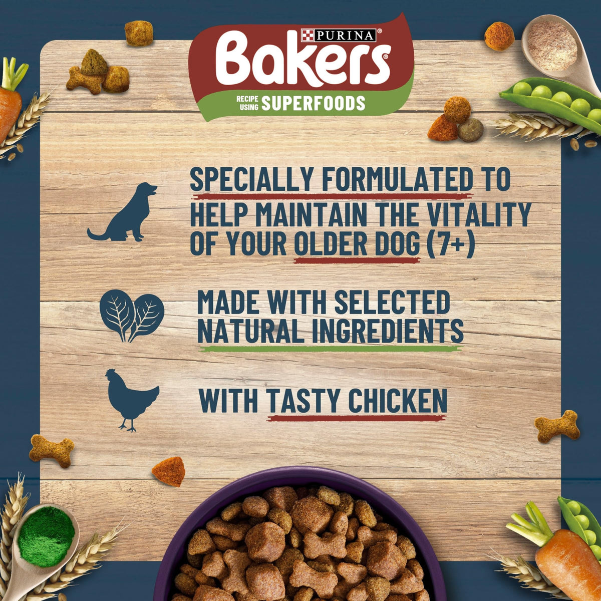 BAKERS Superfoods Small Dog Adult Dry Dog Food Chicken 1.1kg (Pack of 5)
