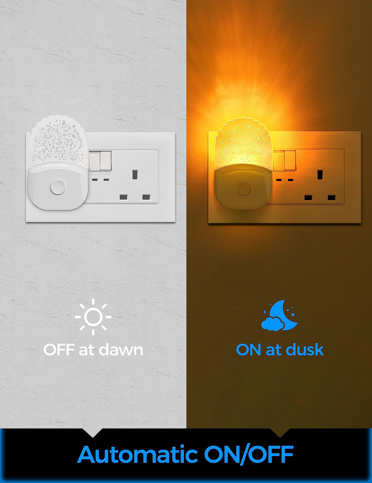 Emeritpro Night Light Plug in Wall with Dusk to Dawn Sensor, Warm White+RGB