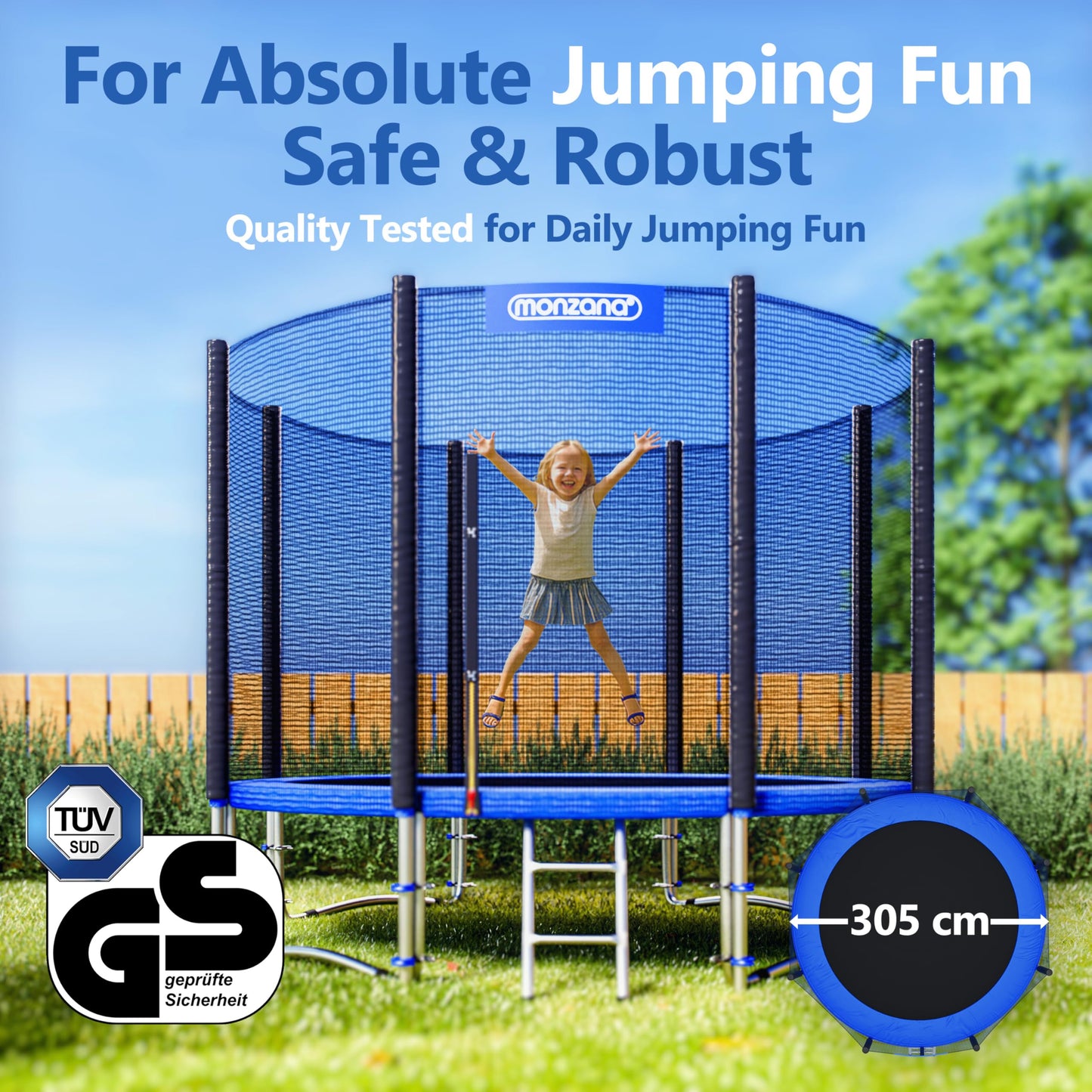 MONZANA® 6ft/8ft/10ft/12ft/14ft Trampoline Outdoor Set with Safety Net Ladder Heavy Duty Frame Cover Spring Tool for Kids Adults Garden Fitness Play Equipment Trampoline