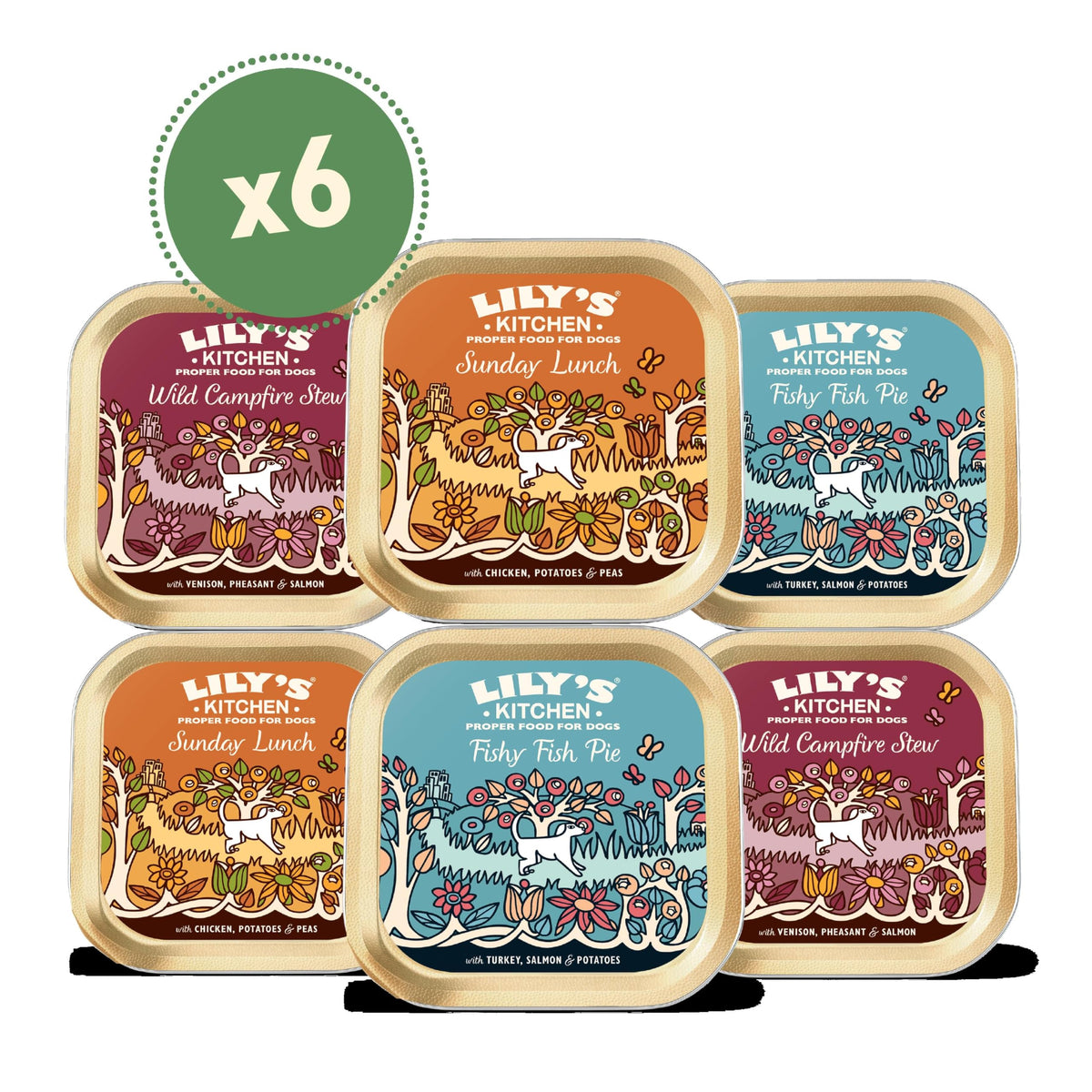 Lily's Kitchen Natural Adult Dog Food Wet Trays - Classic Dinners Multipack - Chicken, Lamb & Beef - Complete Meal Recipes (6 Trays x 150g)