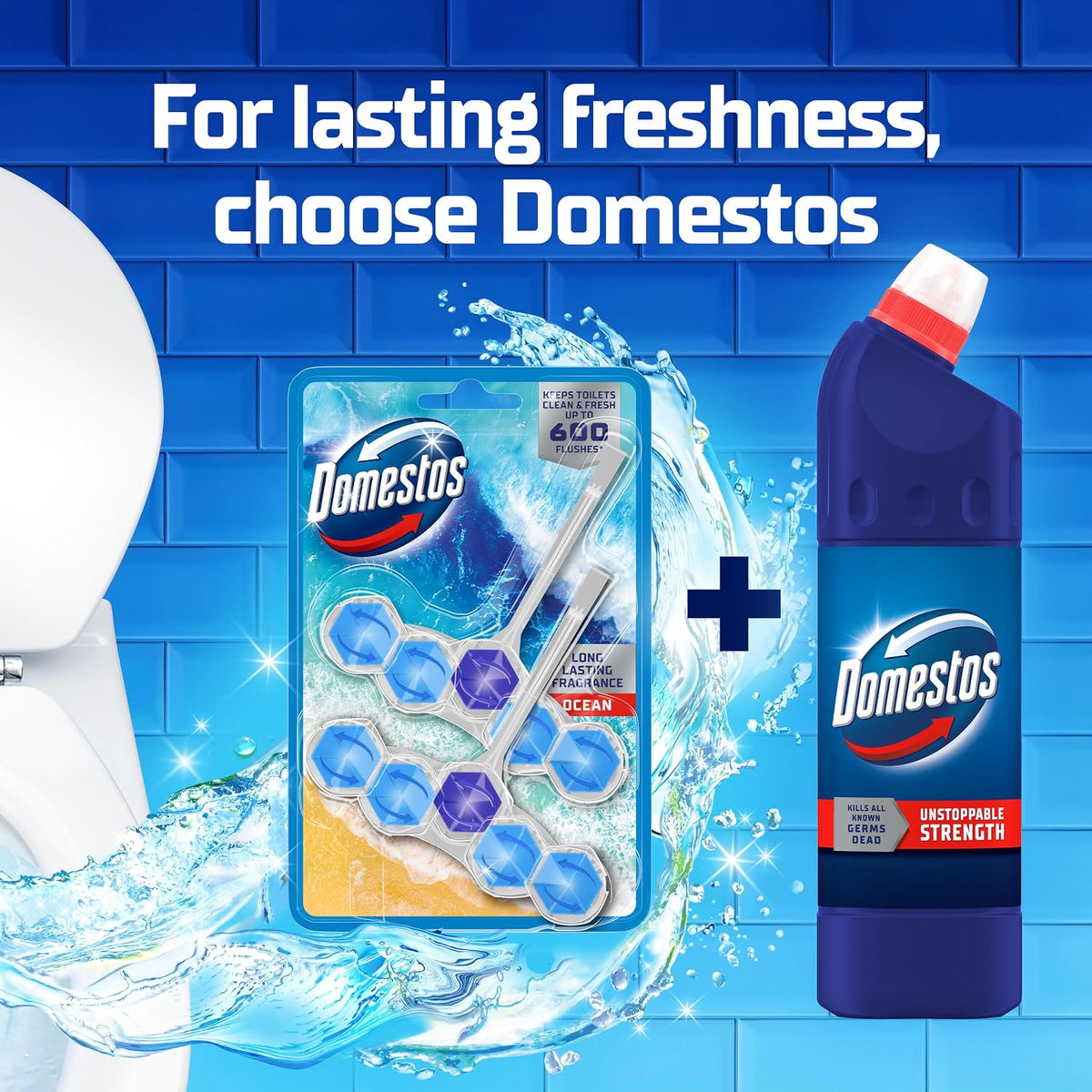 Domestos Original Thick Bleach disinfectant that eliminates 99.99% of bacteria and viruses* unstoppable strength 9x 750 ml