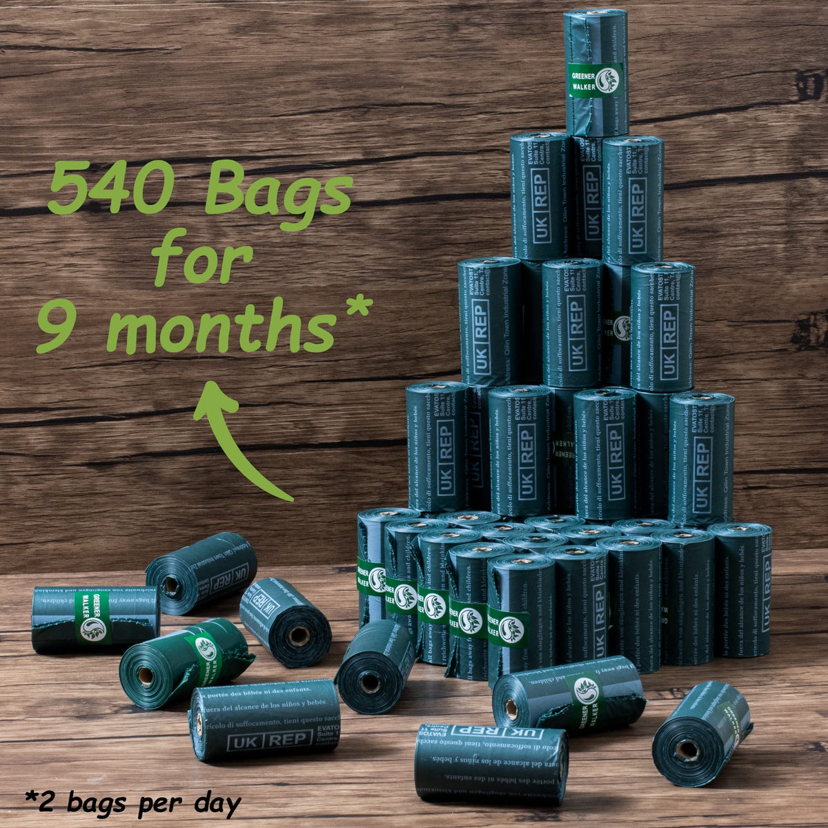 GREENER WALKER Poo Bags for Dog Waste, 540 Extra Thick Strong 100% Leak Proof Biodegradable Dog Poo Bags (Green)