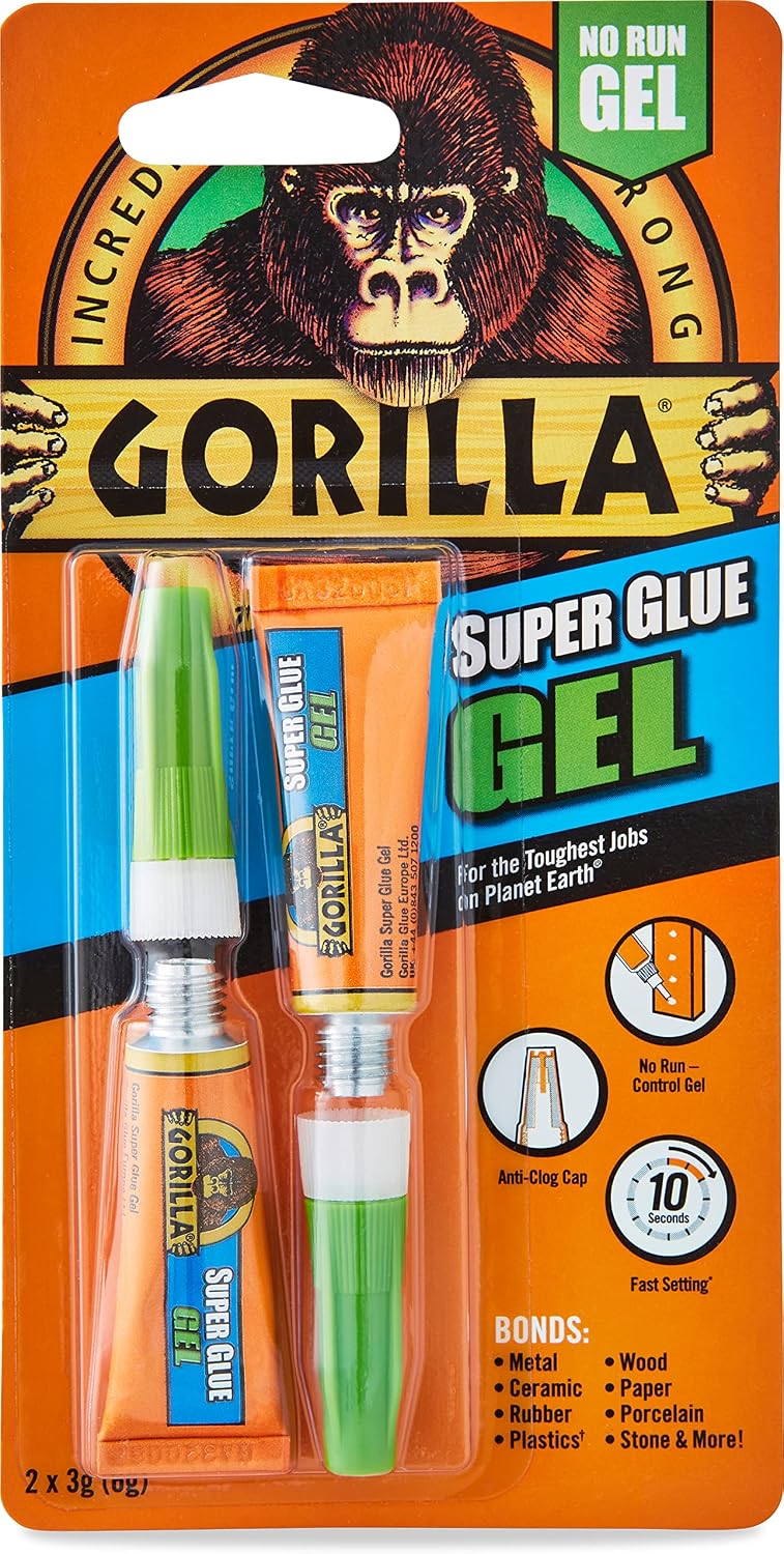 Gorilla Super Glue Gel, 3g (2 Pack) , All Purpose, Fast Setting, No Run Formula with Anti Clog Cap, Ideal for Metal, Ceramics, Leather & More