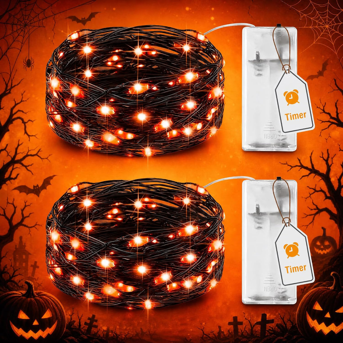 btfarm 2 Pack Halloween Orange Fairy Lights Battery Operated with Timer