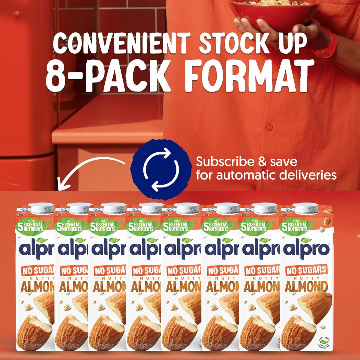 Alpro Almond Drink No Sugar Unsweetened Dairy Free Long Life 1L (8 Pack)