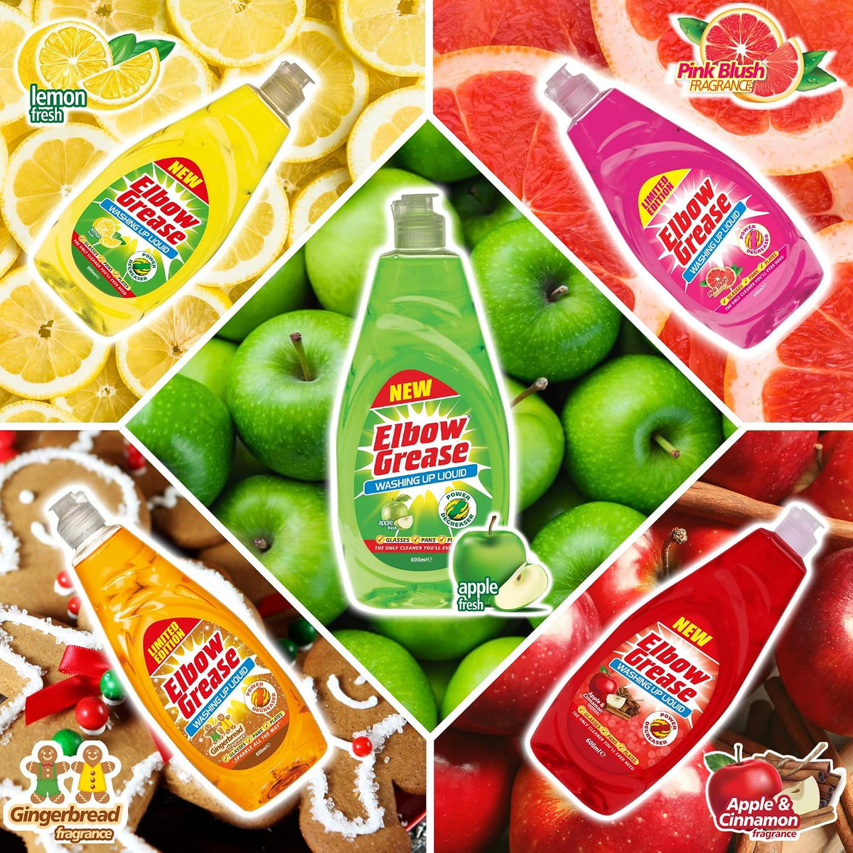 Elbow Grease Washing Up Liquid | Power Degreaser (Apple, 600ml)