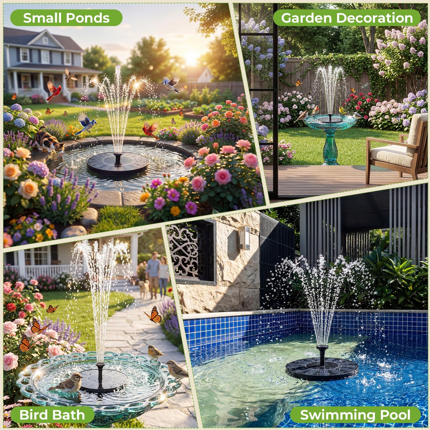 AISITIN Solar Water Fountain, Solar Powered Water Fountain with Multiple Nozzles, Floating Solar Pond Pump,Solar Water Feature for Bird Bath, Garden, Pond, Pool and Fish Tank