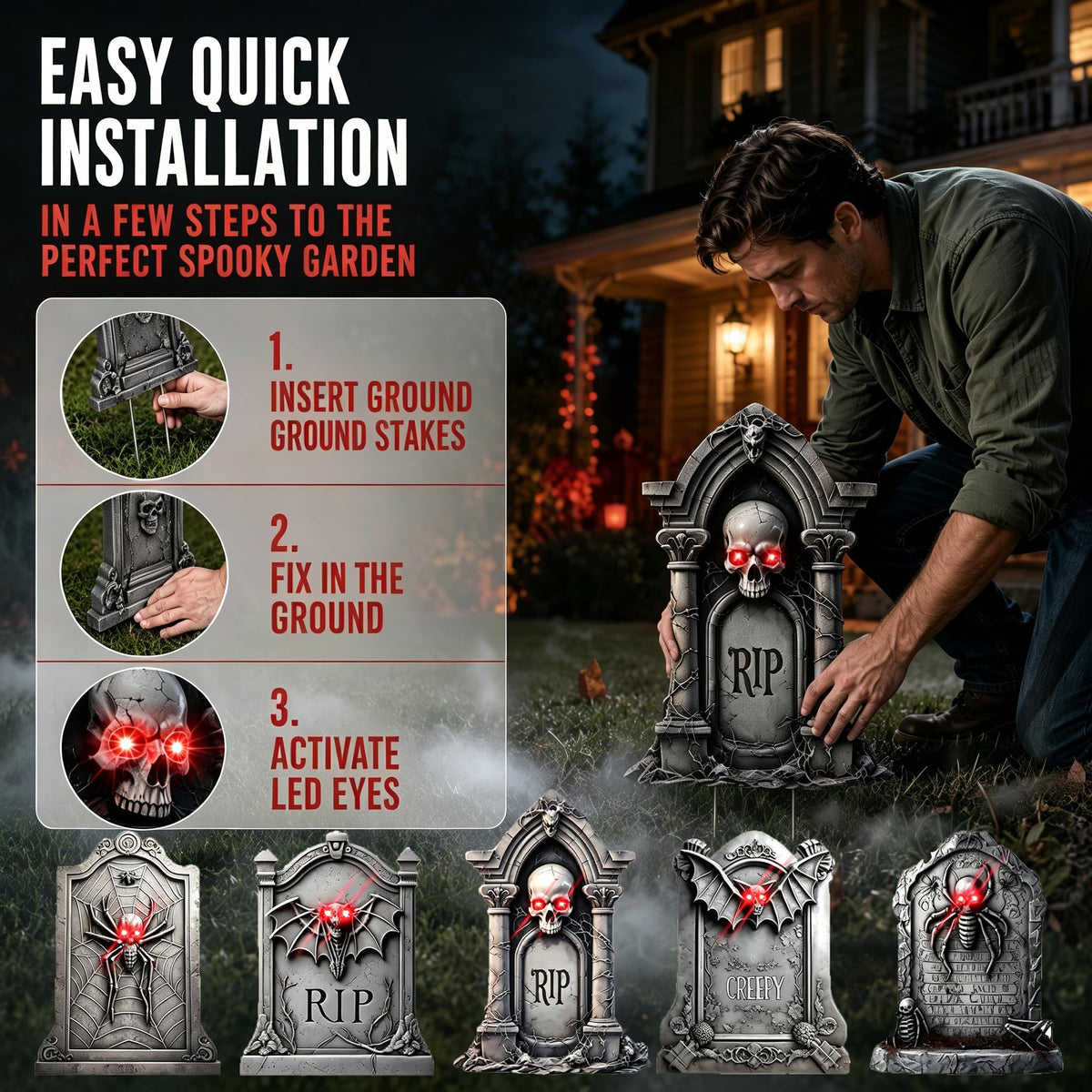 10 Pack Halloween Yard Signs, Fluorescent Skeleton Hands and Tombstones